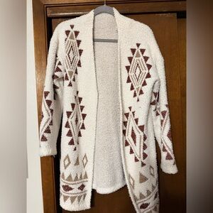 SHEIN White and Brown Geometric Cardigan